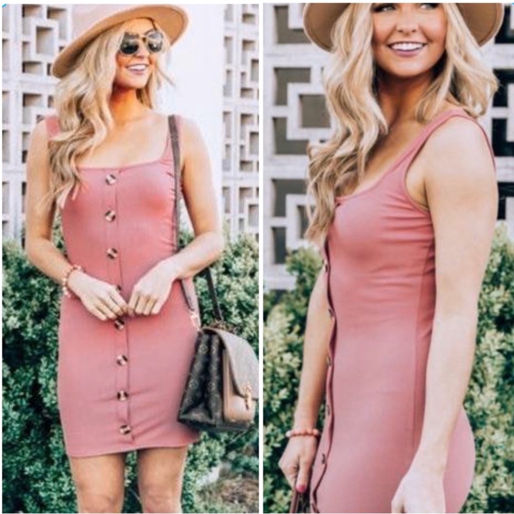 Pink Lily Boutique Peach Pink Button Mini Dress